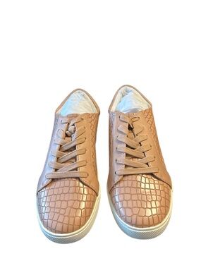 Katy Perry Collections Tan Croc-Embossed Lace-Up Sneakers